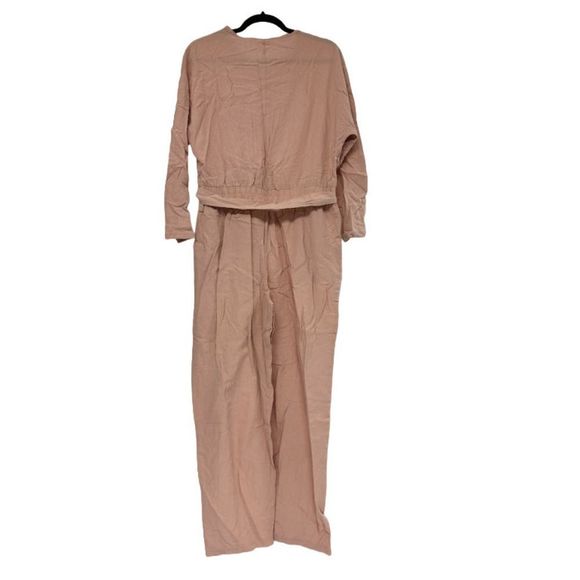 Suvimuga Womens Button Up Long Sleeves Belted Peach Long Dress Size XL - Picture 2 of 3